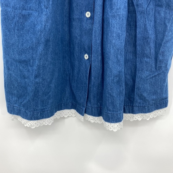 Vintage Samara Dress Girls Large Blue Cotton Denim Button Front Sleeveless Lace - Picture 3 of 8